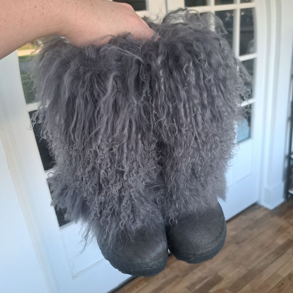 NEW Bearpaw Womens Boetis II Dark Gray Mongolian Sheepskin Fur Boots Size 6 - Picture 2 of 7